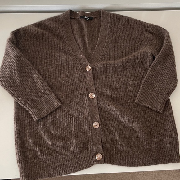 Quince 100% Cashmere Oversized Brown Boyfriend Cardigan Sweater Small - Picture 2 of 11